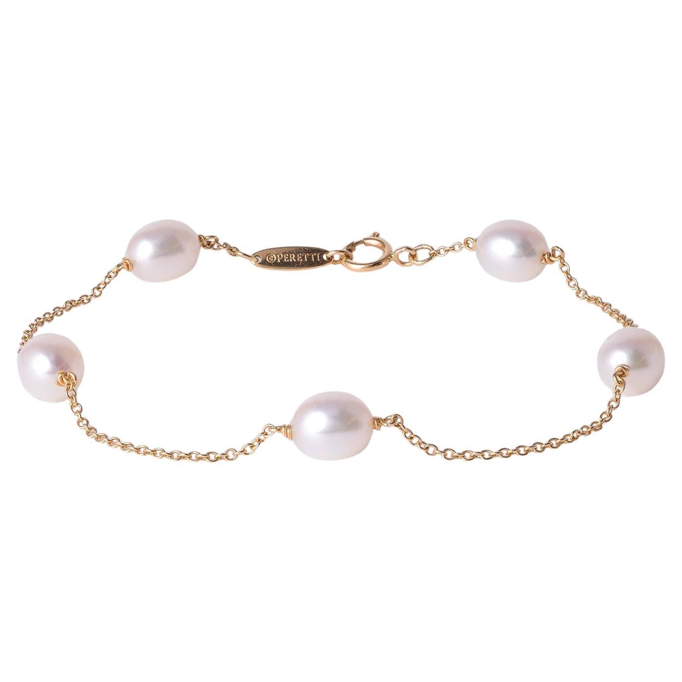 18K Gold Tiffany & Co Elsa Peretti Vintage Pearl Bracelet For Sale