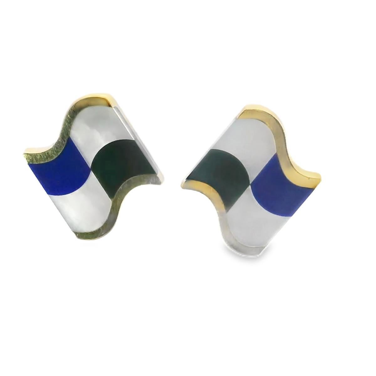18k Gold  Tiffany & Co Vintage Lapis Lazuli Onyx Earrings Angela Cummings In Good Condition For Sale In New York, NY