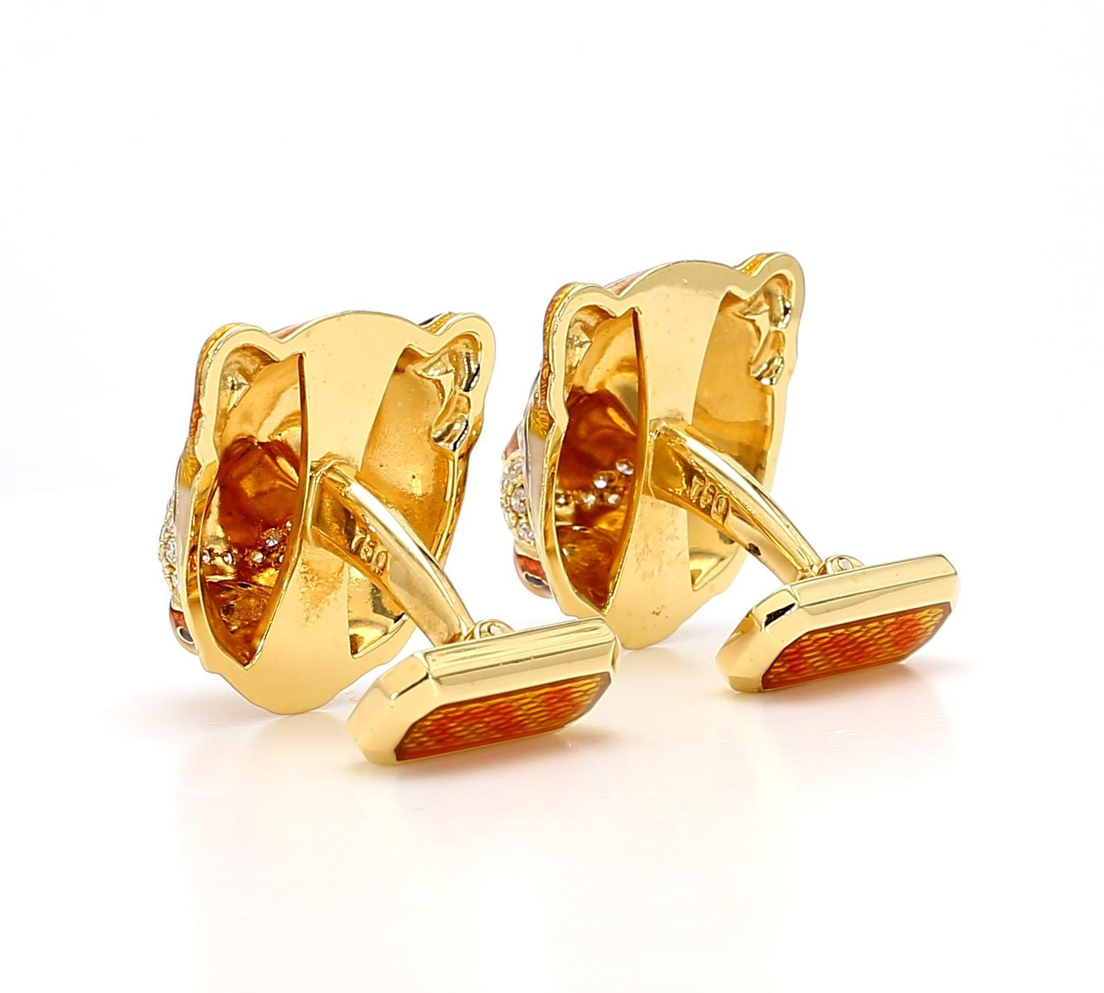 18K Gold Tiger Manschettenknöpfe mit Diamanten Damen im Angebot