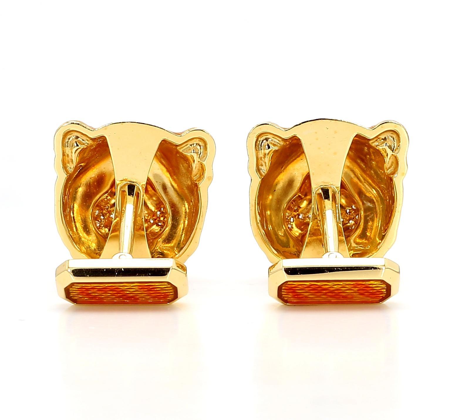 18K Gold Tiger Manschettenknöpfe mit Diamanten im Angebot 1