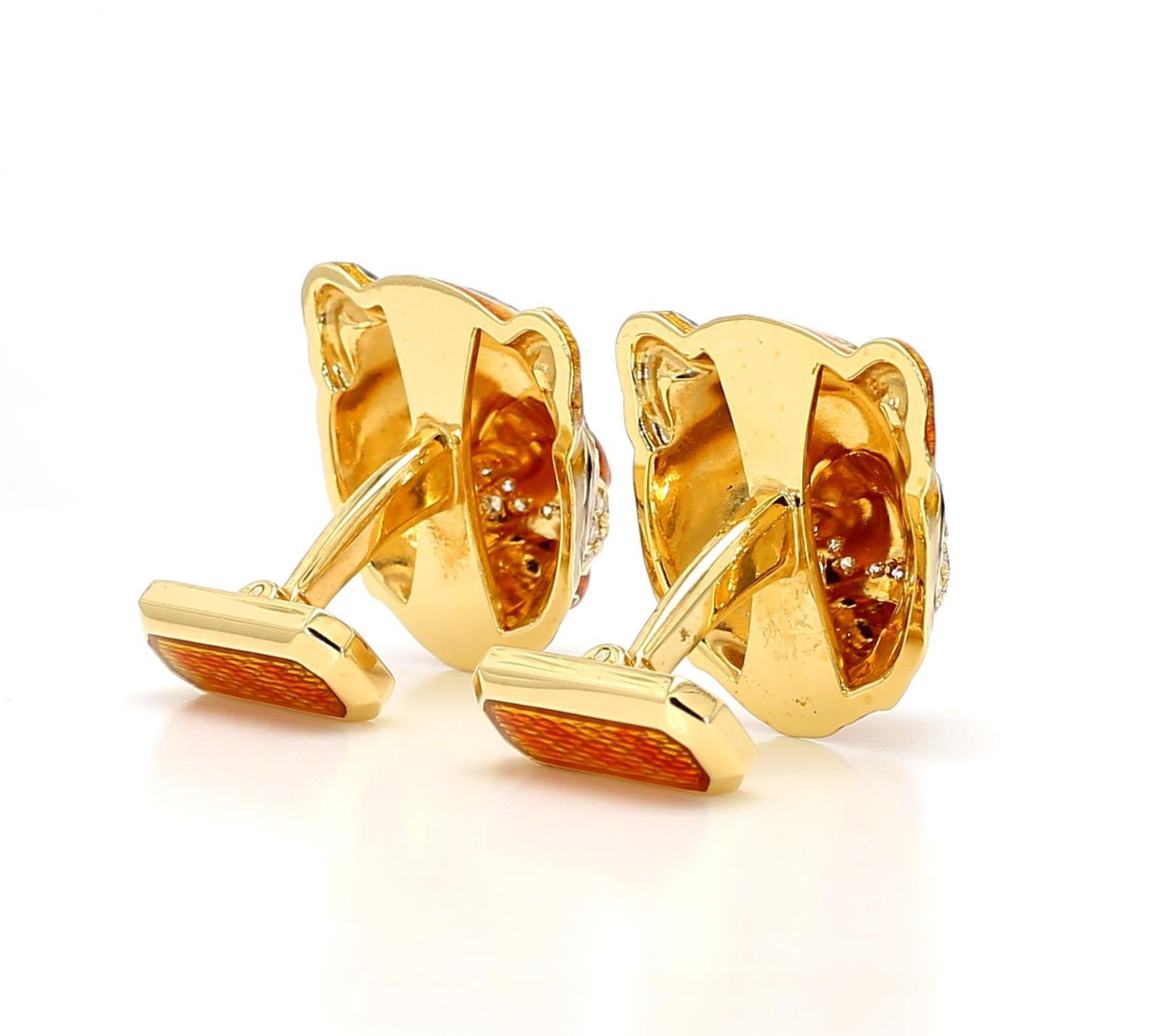 18K Gold Tiger Manschettenknöpfe mit Diamanten im Angebot 2