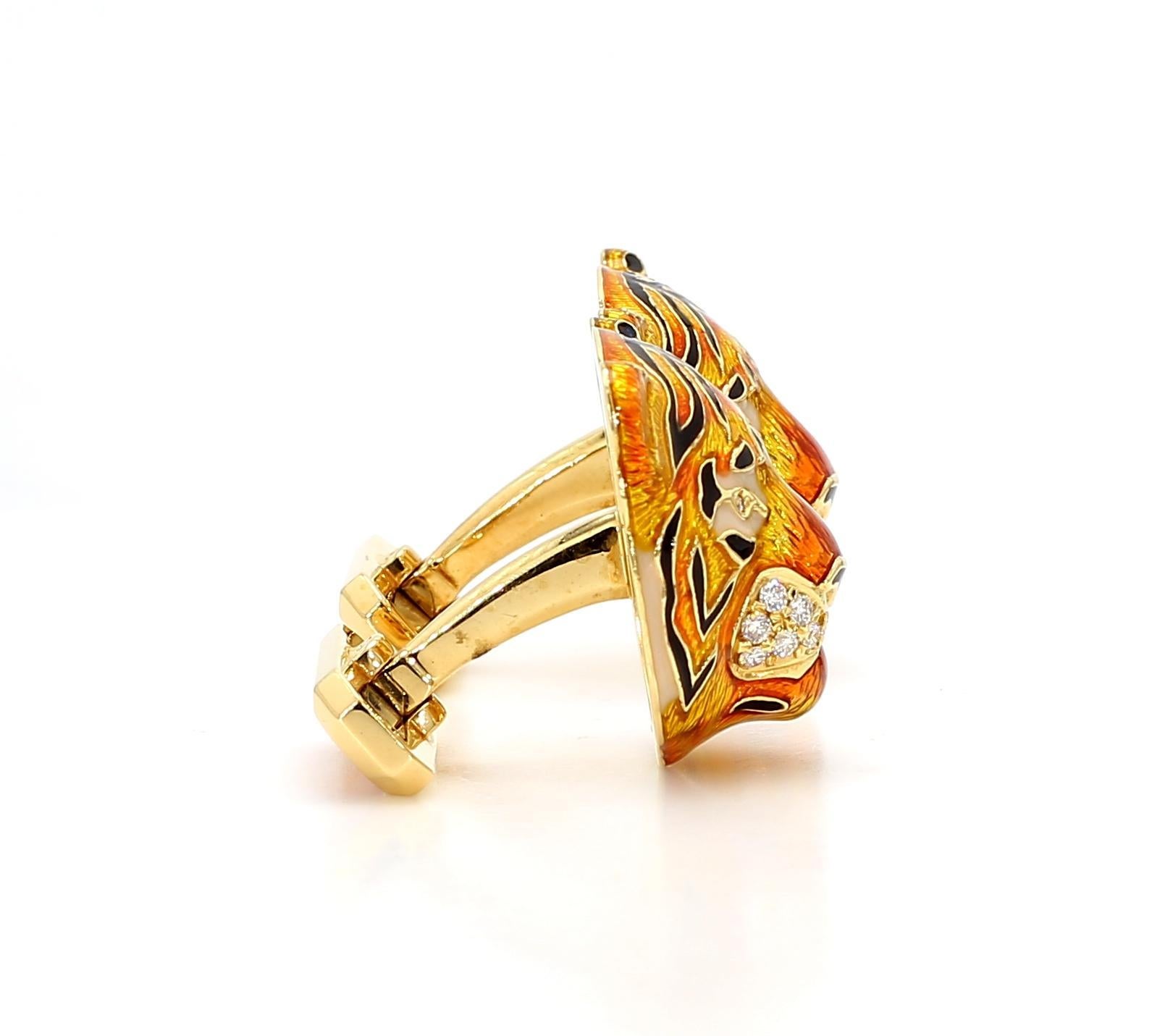 18K Gold Tiger Manschettenknöpfe mit Diamanten im Angebot 3