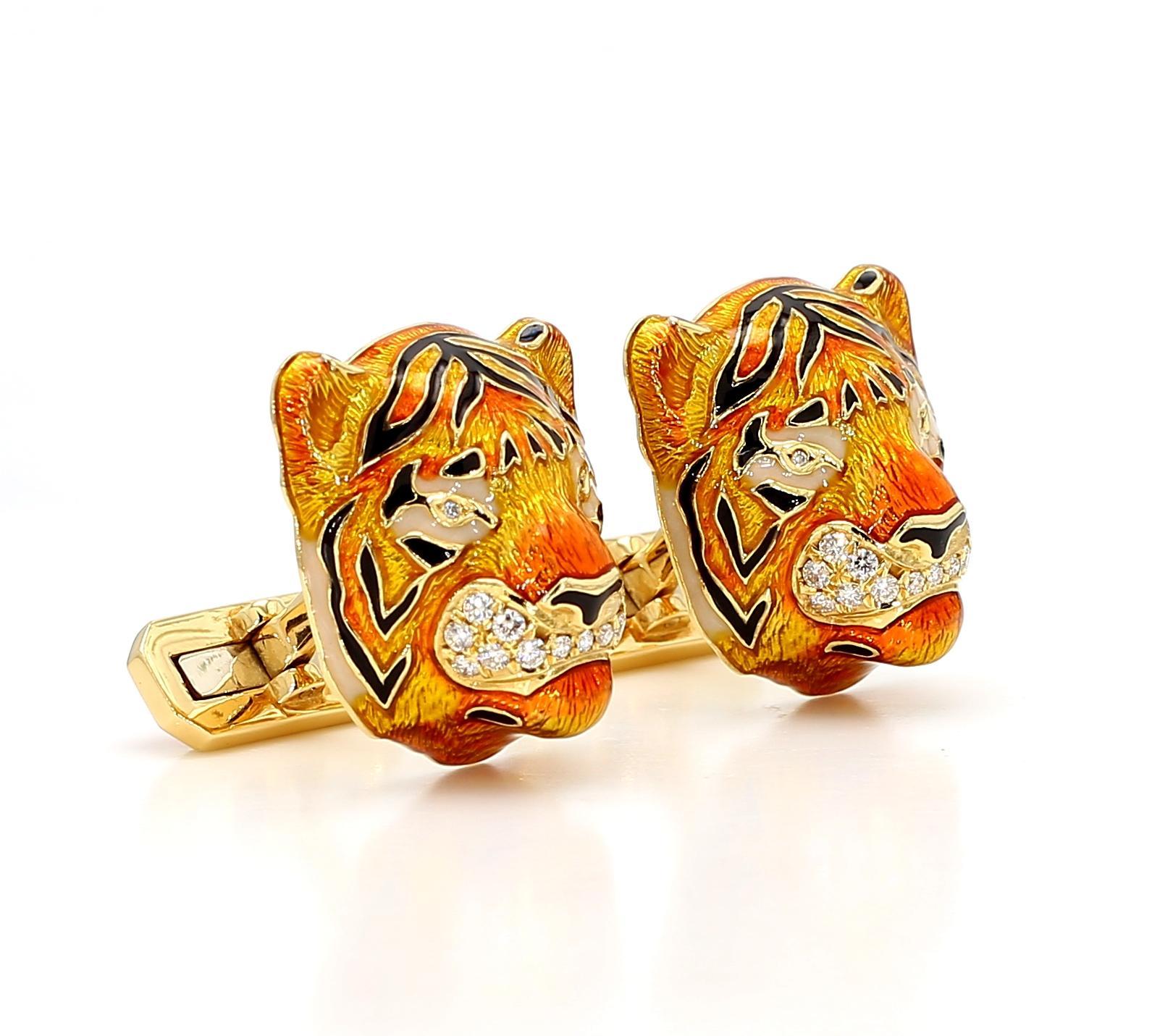 18K Gold Tiger Manschettenknöpfe mit Diamanten im Angebot 4