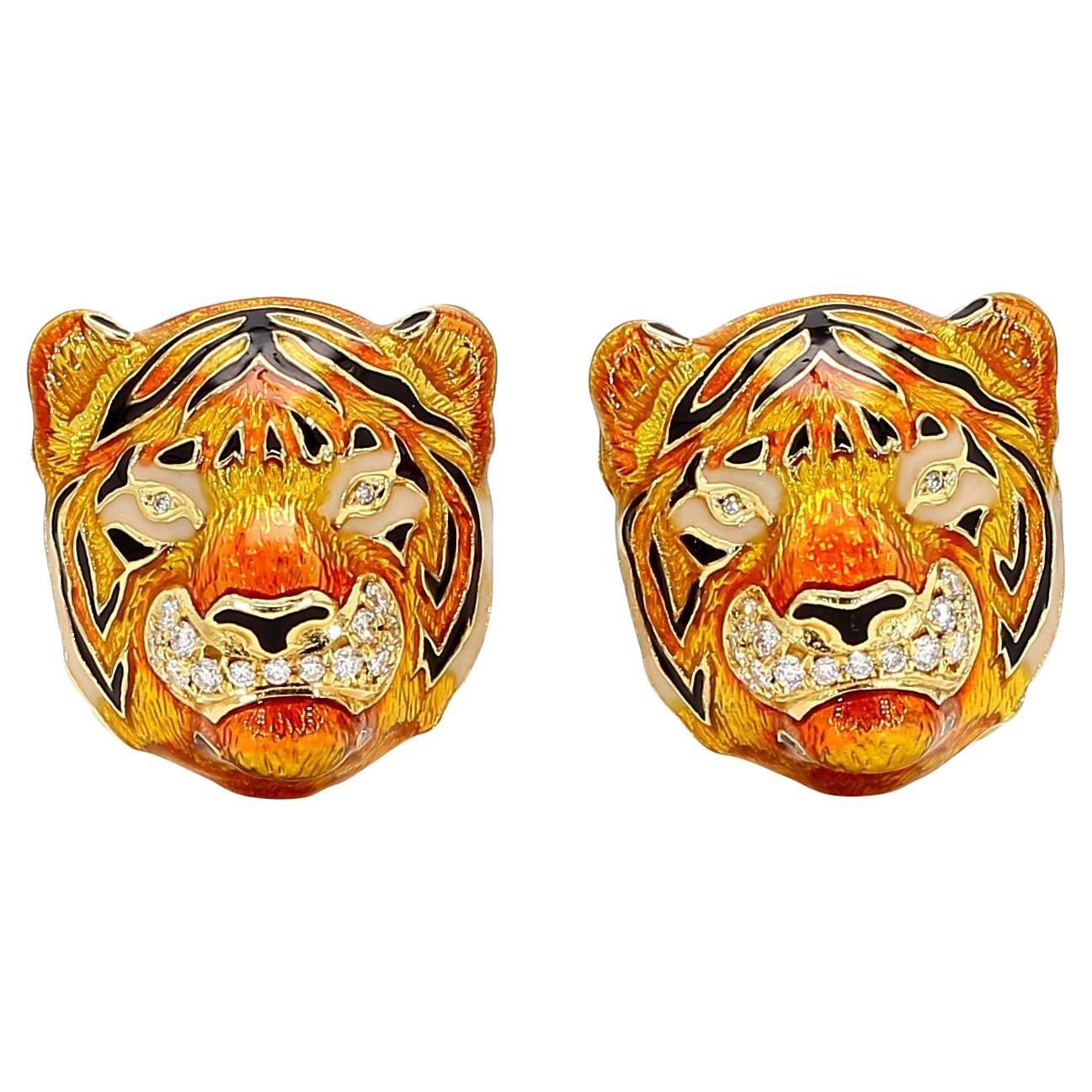 18K Gold Tiger Manschettenknöpfe mit Diamanten
