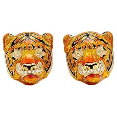 18K Gold Tiger Cufflinks with Diamonds