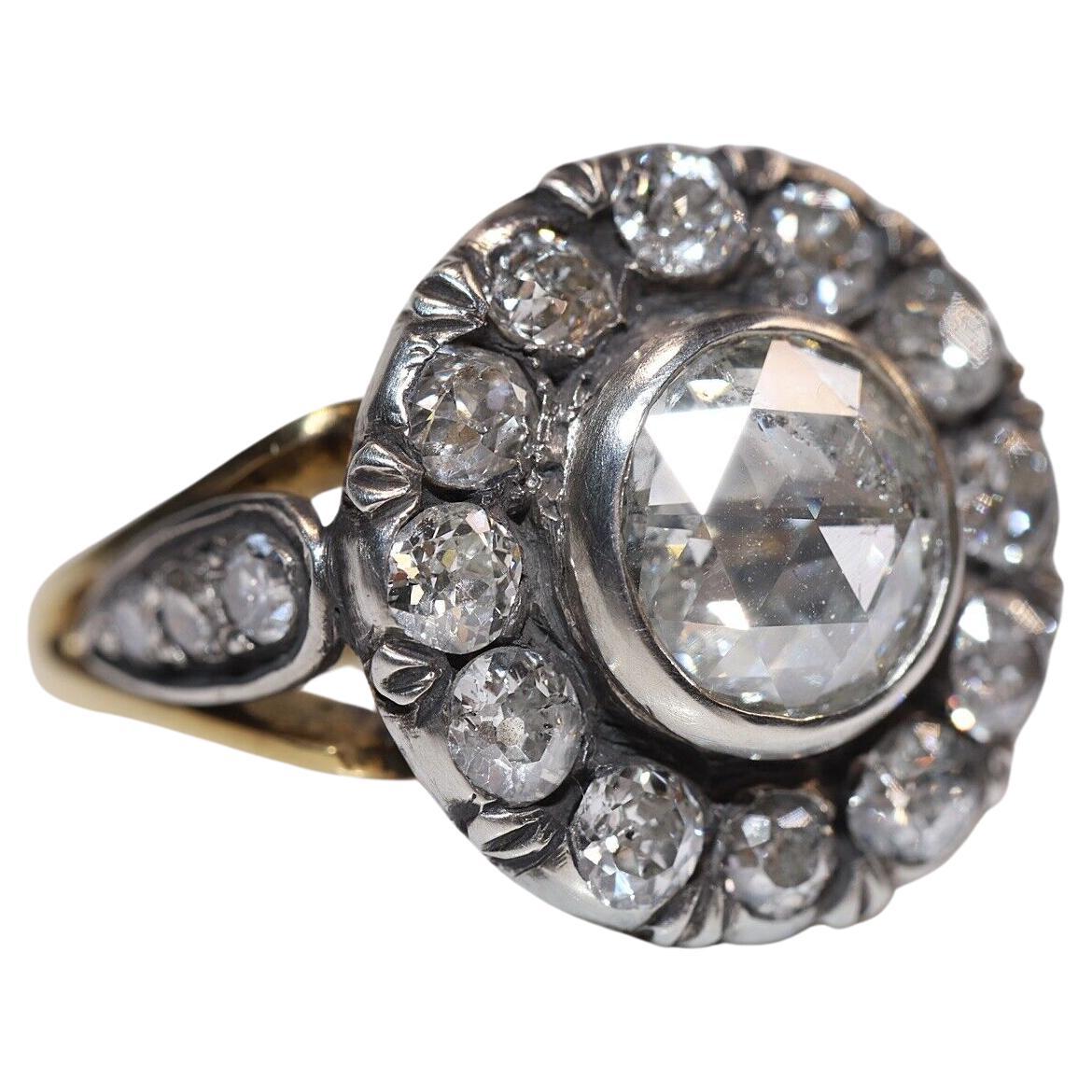18 Karat Gold Top Silber Neu Handgefertigter natürlicher Diamant Dekorierter starker Ring 