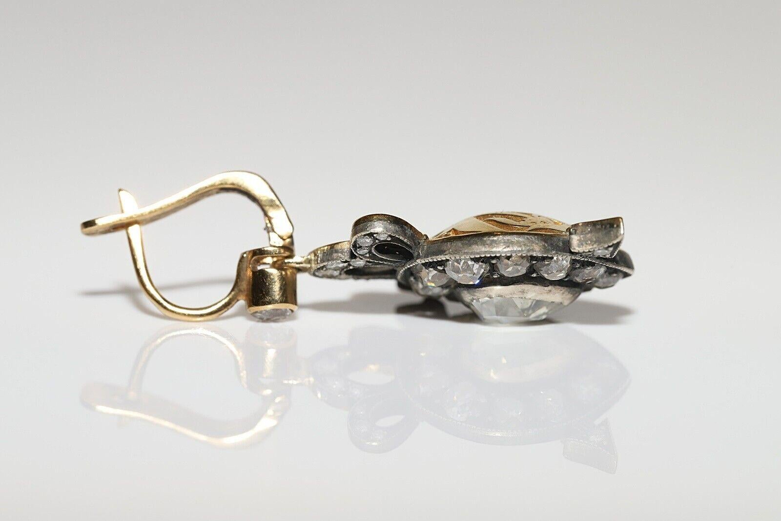 18K Gold Top Silver New Handmade Natural Diamond  Drop Arrow Earring  For Sale 2