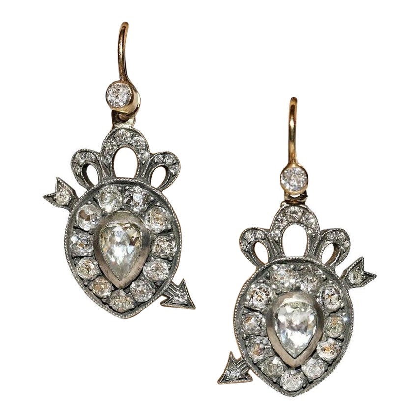 18K Gold Top Silver New Handmade Natural Diamond Tropfenpfeil-Ohrring