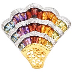18K Gold Topaz Amethyst Garnet Citrine Peridot Multi-Color Rainbow Cocktail Ring