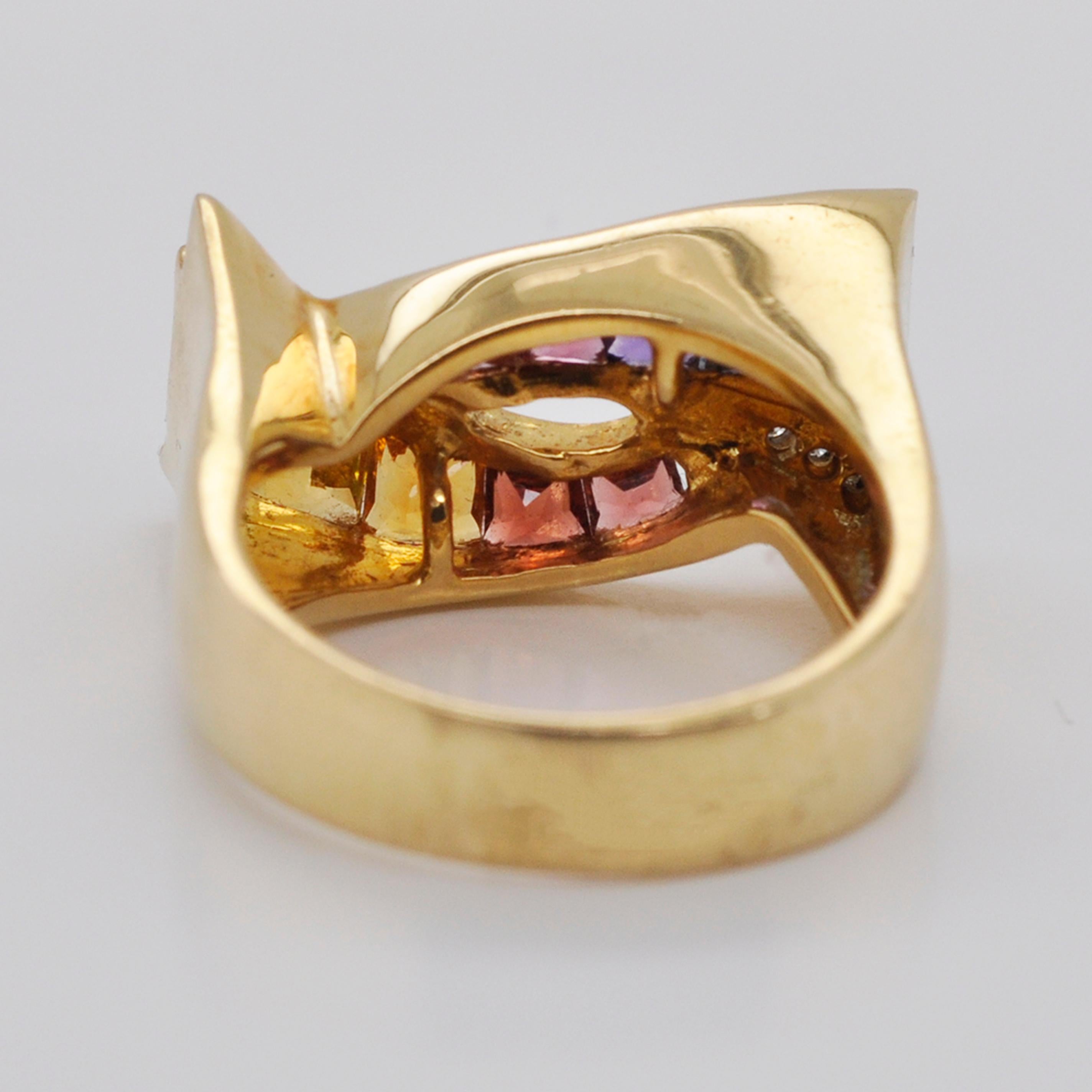 18K Gold Topaz Amethyst Garnet Citrine Peridot Rhodolite Multicolor Rainbow Ring For Sale 3