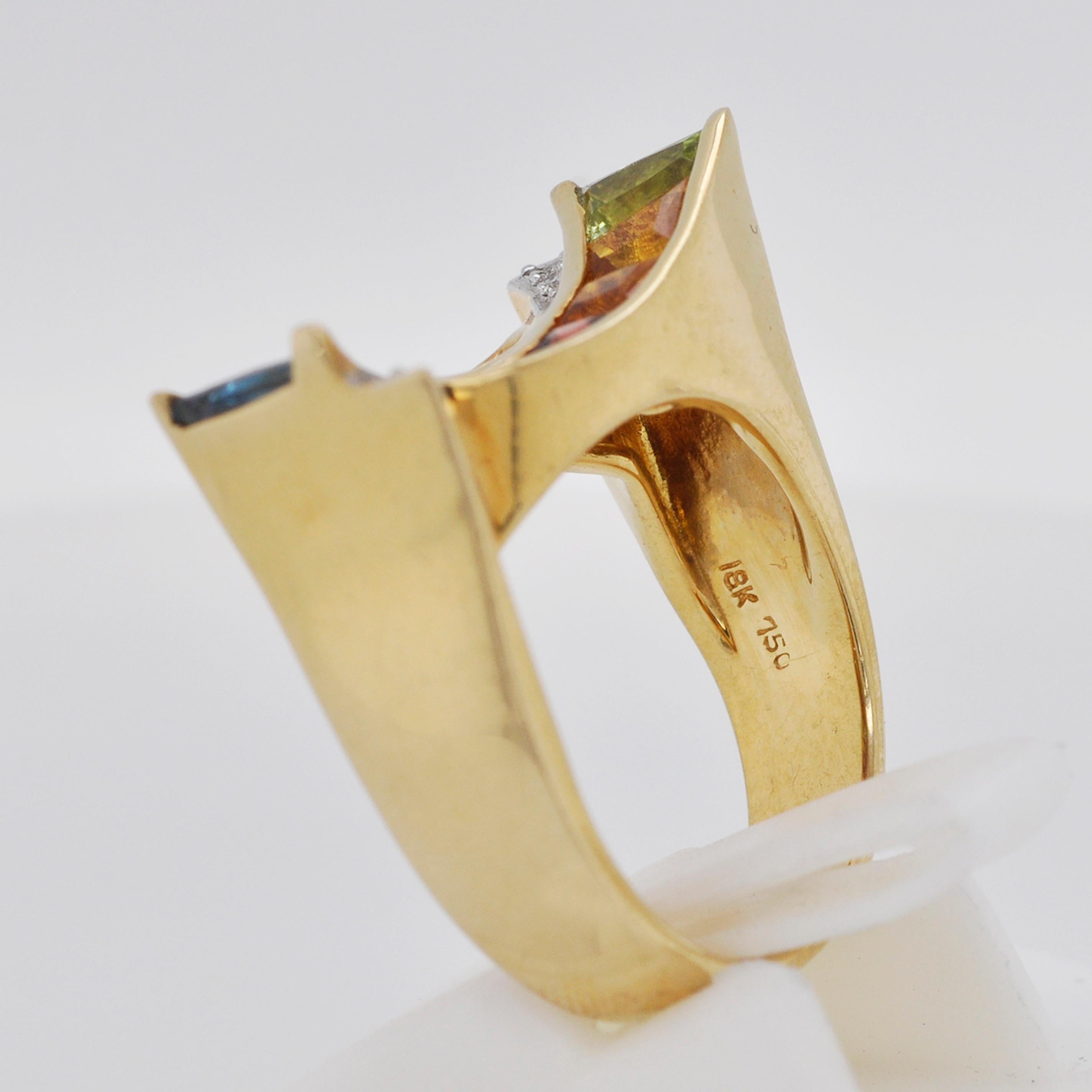 18K Gold Topaz Amethyst Garnet Citrine Peridot Rhodolite Multicolor Rainbow Ring For Sale 4