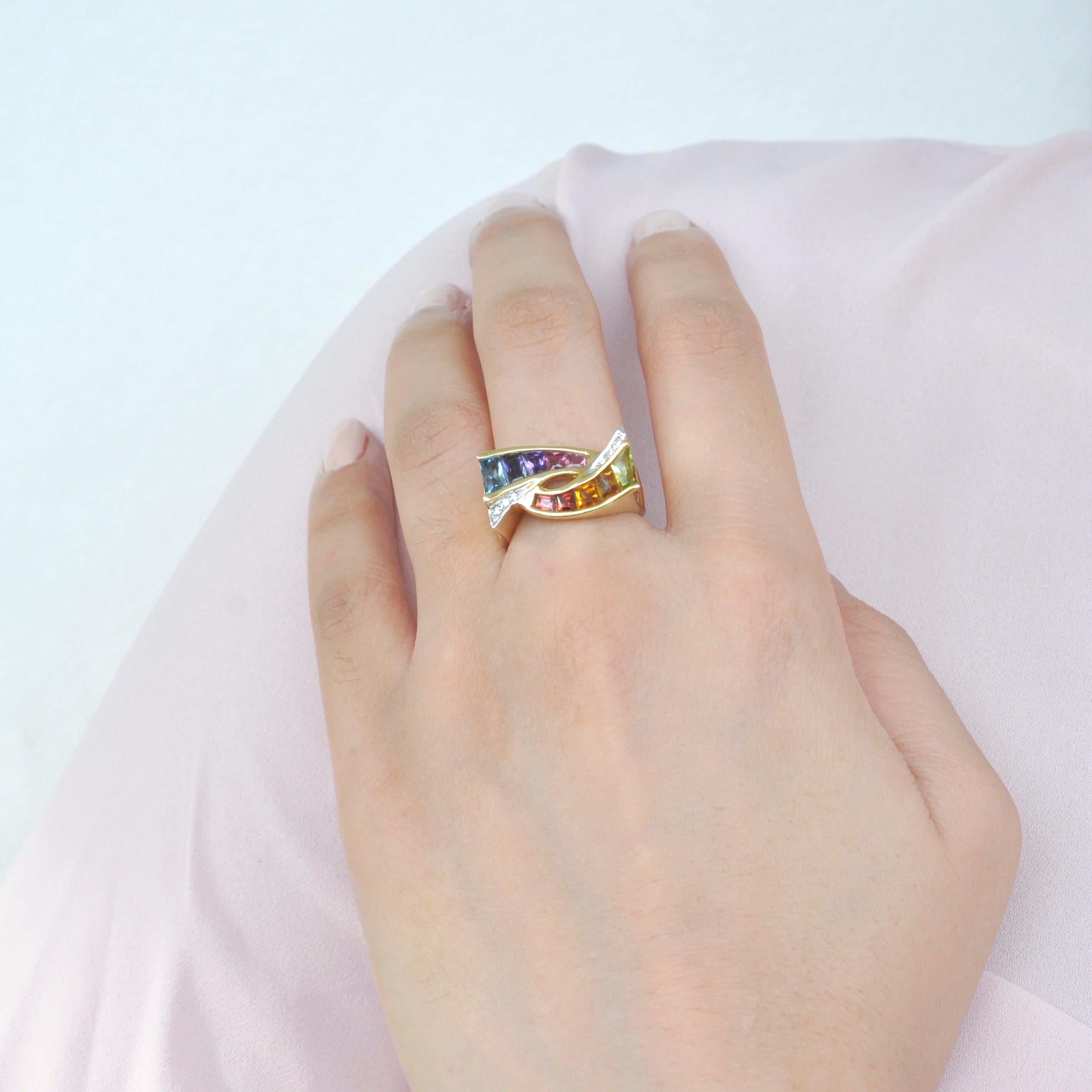 18 Karat Gold Topas Amethyst Granat Citrin Peridot Rhodolith Multicolor Regenbogen Ring (Zeitgenössisch) im Angebot