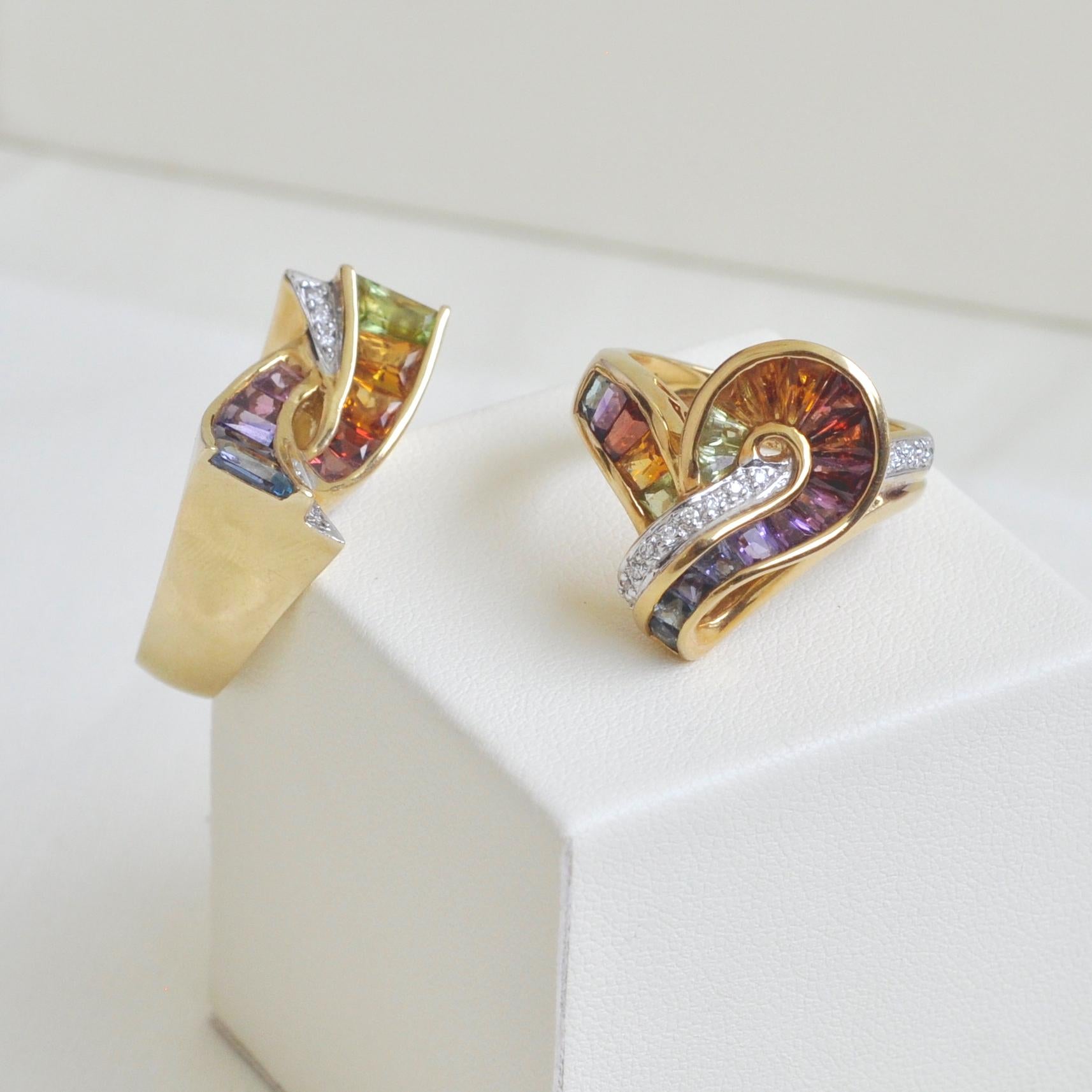 18K Gold Topaz Amethyst Garnet Citrine Peridot Rhodolite Multicolor Rainbow Ring For Sale 11