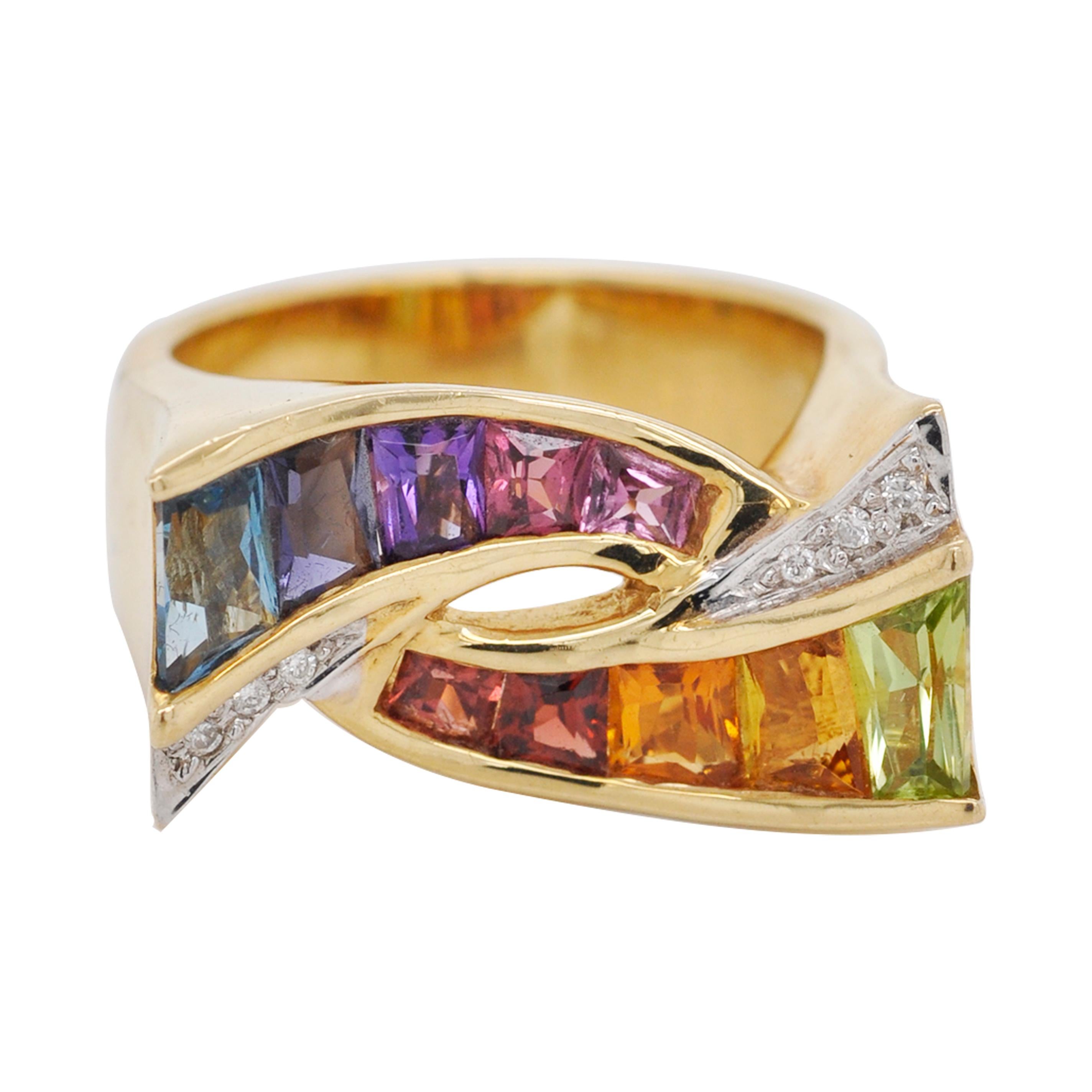 18 Karat Gold Topas Amethyst Granat Citrin Peridot Rhodolith Multicolor Regenbogen Ring im Angebot 9