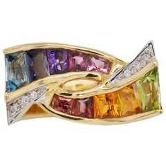 18K Gold Topaz Amethyst Garnet Citrine Peridot Rhodolite Multicolor Rainbow Ring
