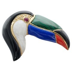 18k Gold Toucan Bird Pin