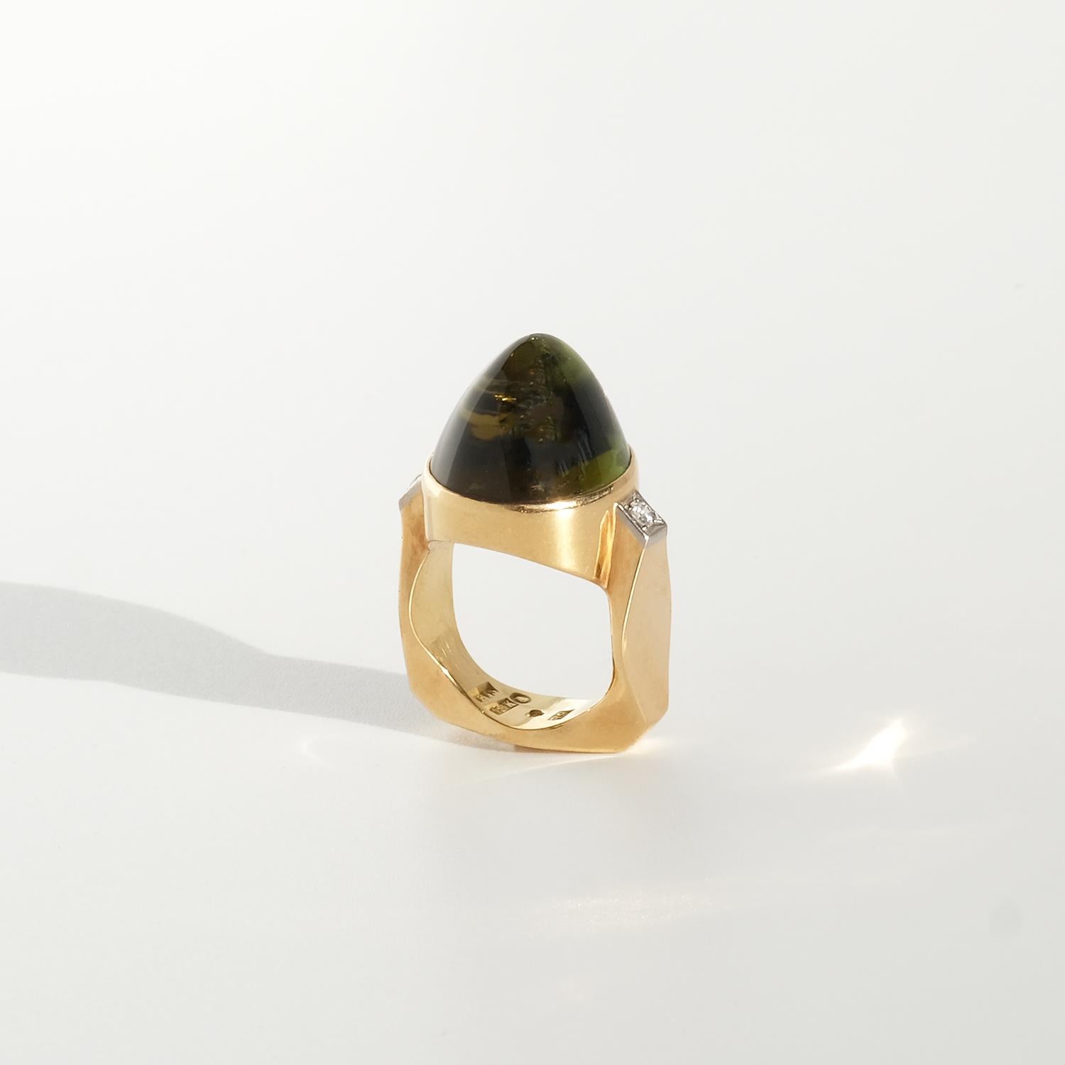 Bague vintage du maître Hans Scherlund, en or 18 carats, tourmaline et diamants, fabriquée en 1967 1