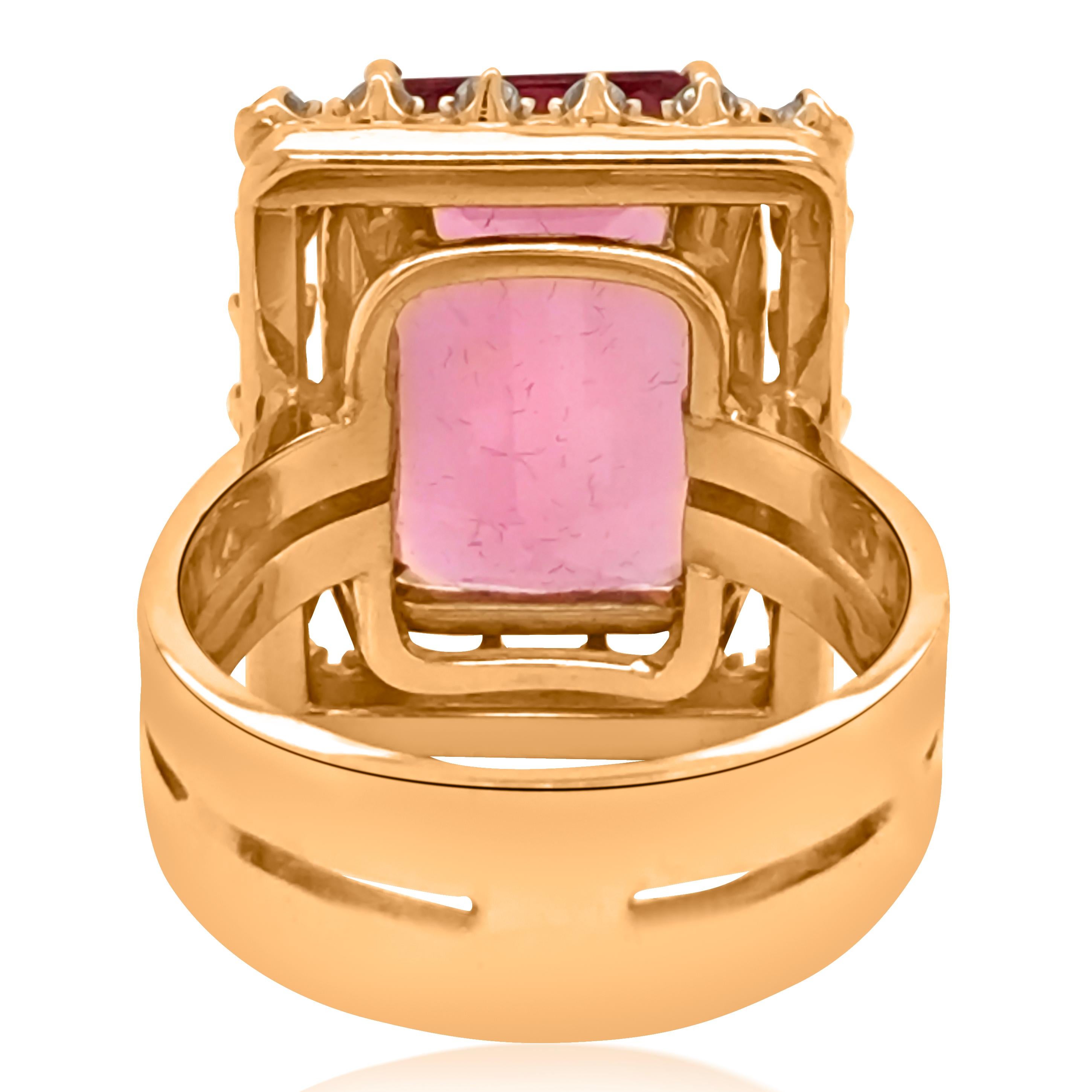 18 Karat Gold Turmalin-Diamant-Ring (Kissenschliff) im Angebot