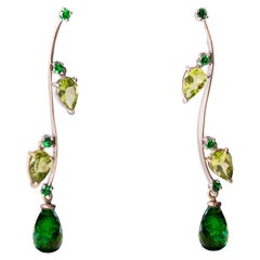 18K Gold Tourmaline Drops Green Peridot Tourmaline Classy Design Dangle Earrings