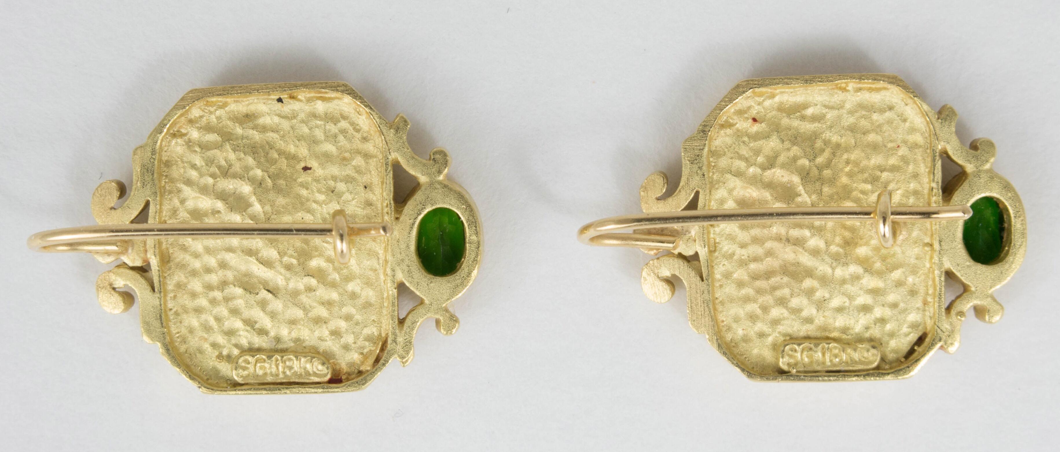Greek Revival SeidenGang Athena Earrings in 18k Yellow Gold with Green Tourmaline
