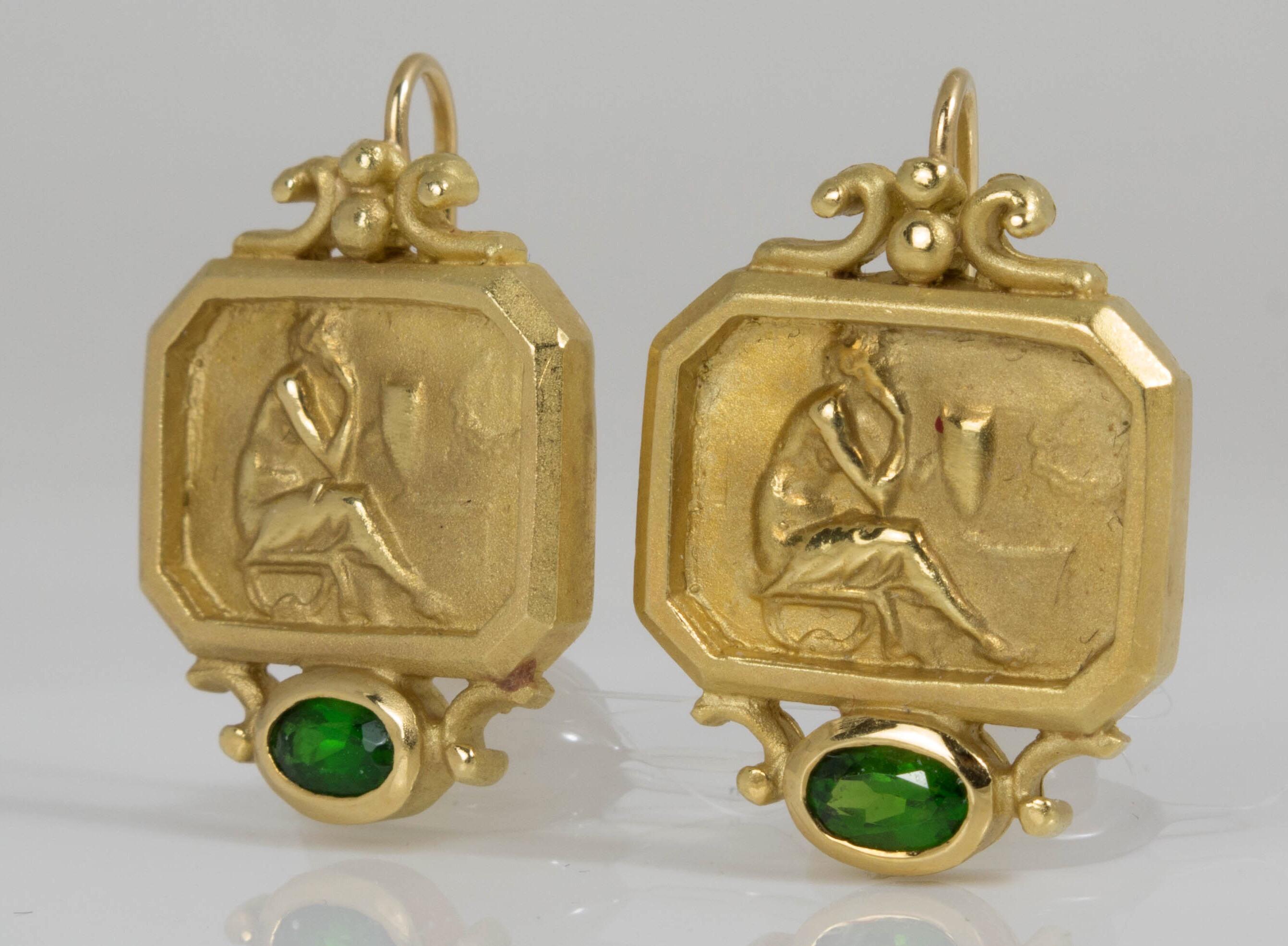 Oval Cut SeidenGang Athena Earrings in 18k Yellow Gold with Green Tourmaline