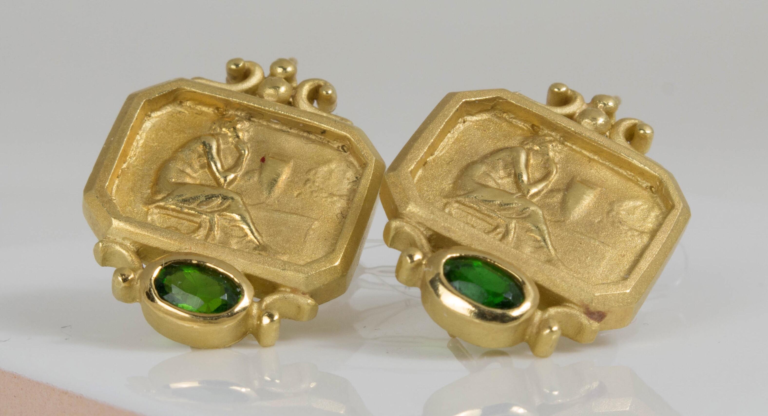 SeidenGang Athena Earrings in 18k Yellow Gold with Green Tourmaline 1