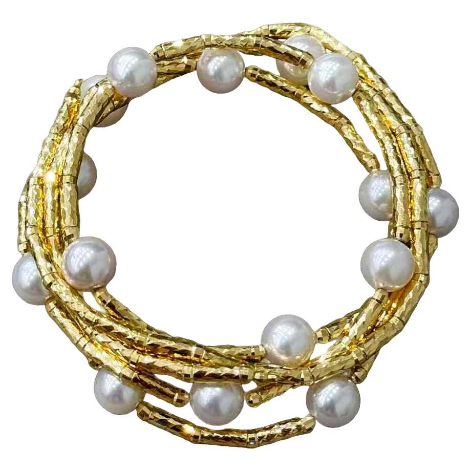 【Lustre Arc】Convertible 5-Way Akoya Pearl & Gold Layered Sweater Necklace