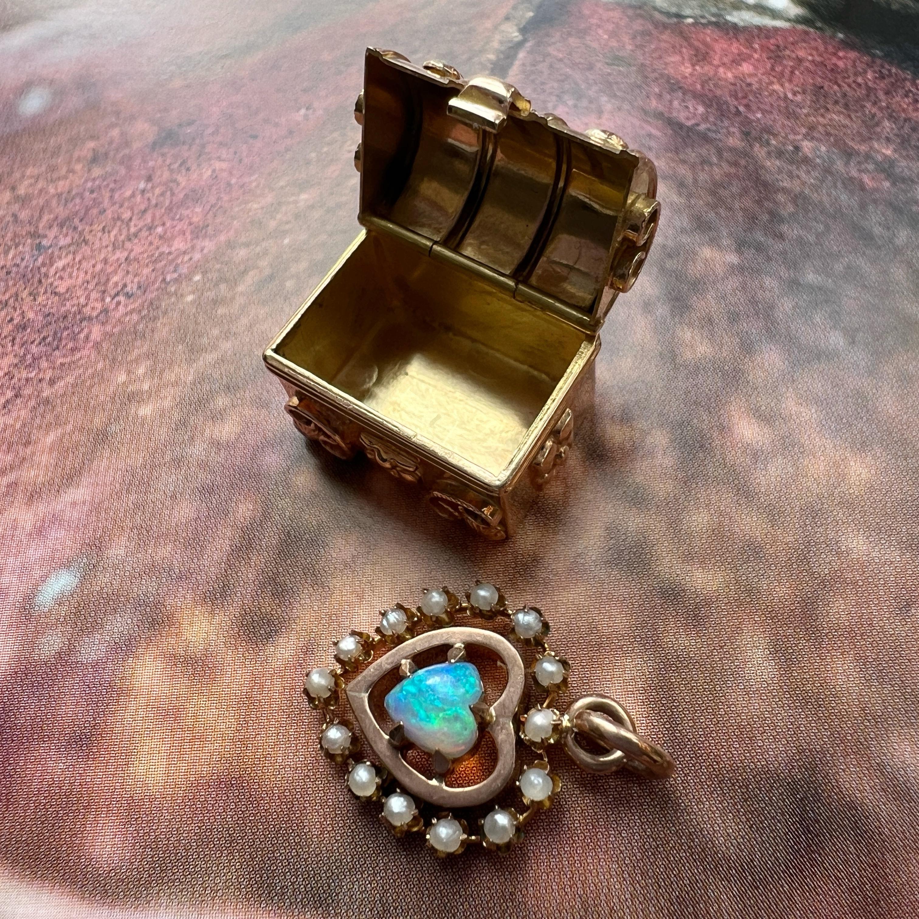 Pendentif breloque treasure box en or 18 carats, pendentif médaillon en or vintage oiseau breloque oiseau 1