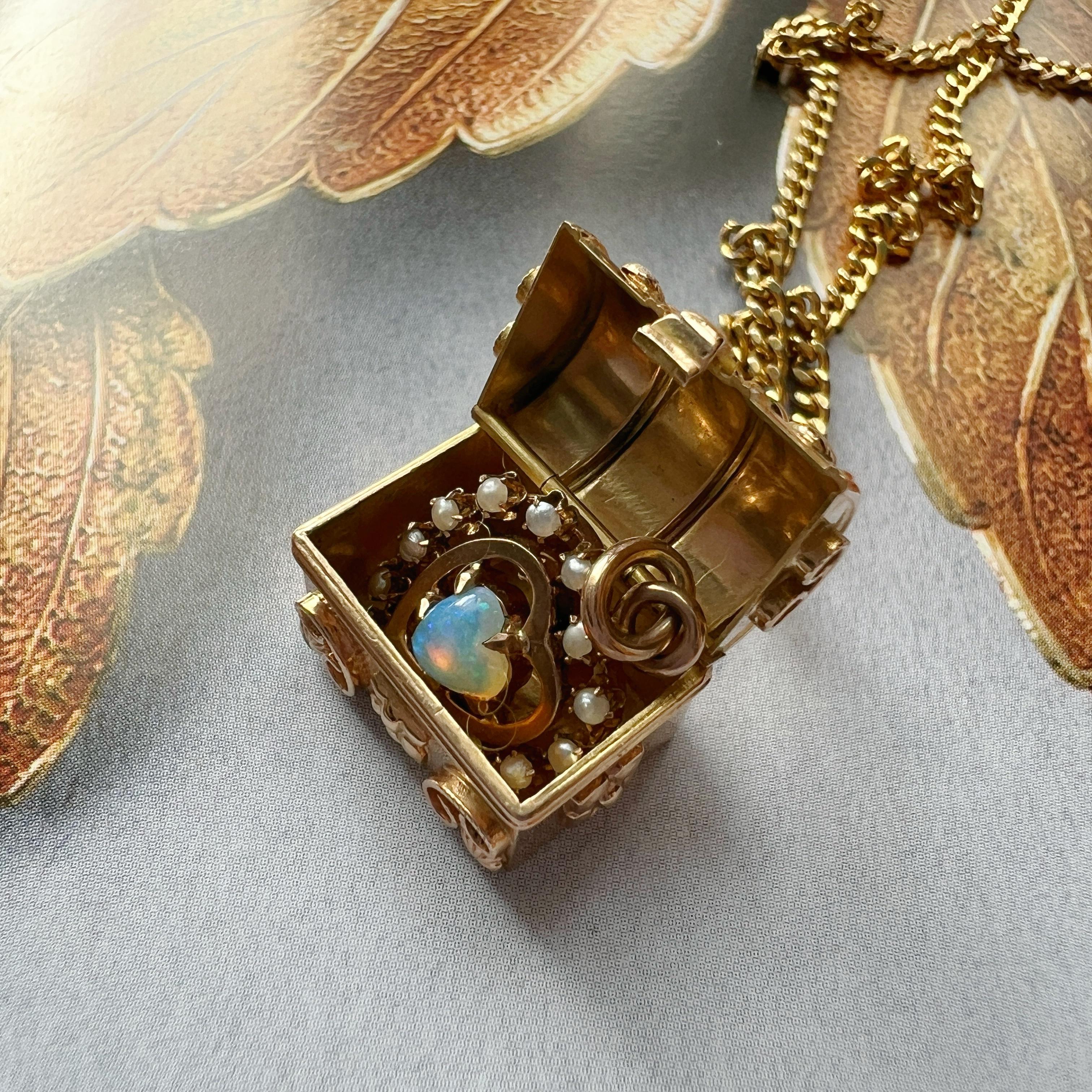 Pendentif breloque treasure box en or 18 carats, pendentif médaillon en or vintage oiseau breloque oiseau 2