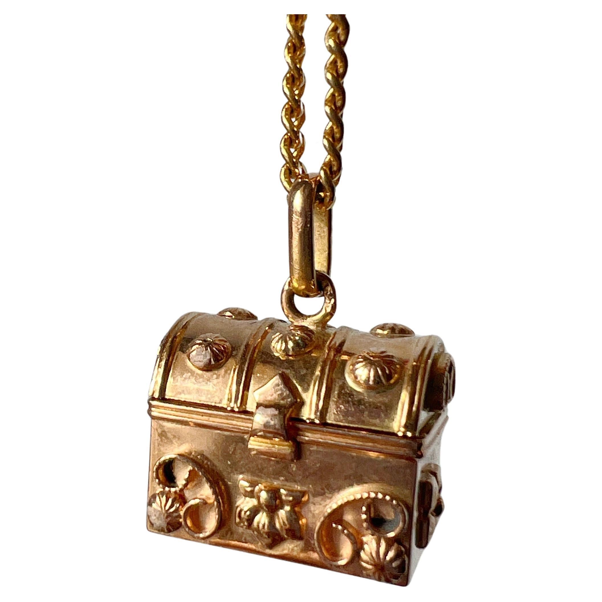 18 Karat Gold treasure Box Charm Anhänger, Gold Medaillon Anhänger Vintage Gold Charm Vogel