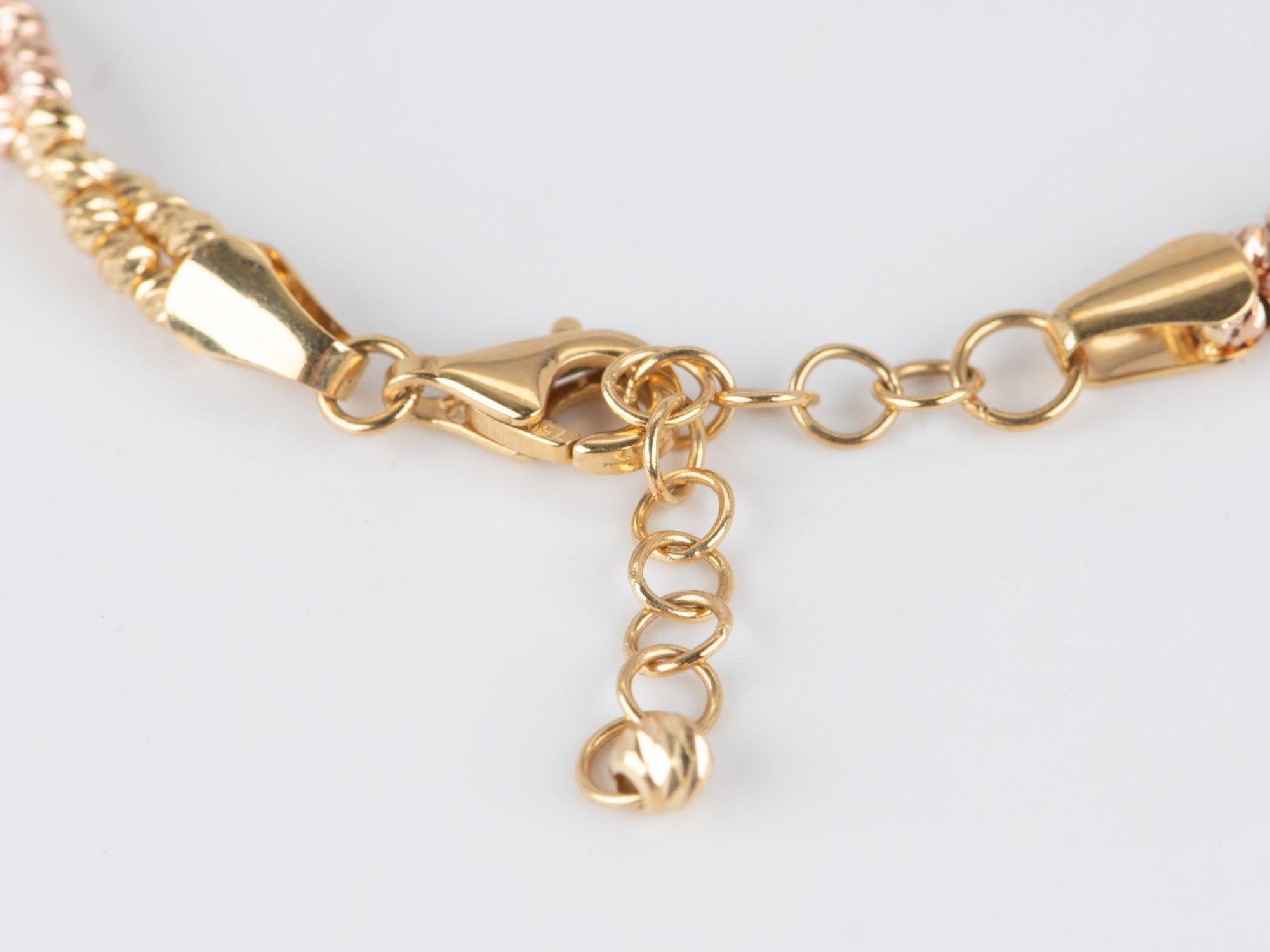 18 Karat Gold Tri-Color Diamantschliff funkelndes Perlenarmband 5g+ R2093 im Zustand „Neu“ im Angebot in Osprey, FL