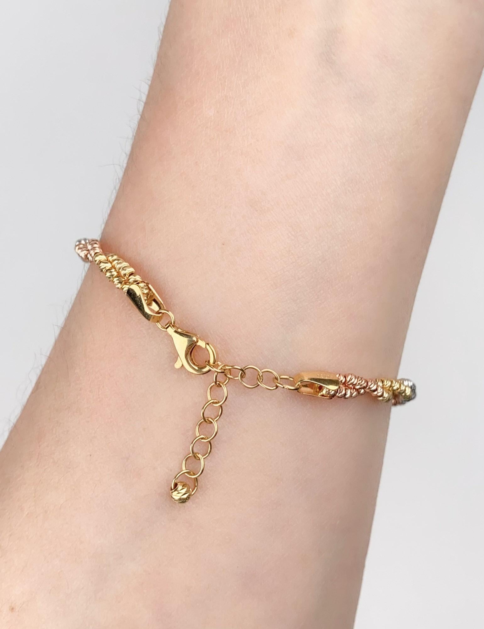 18 Karat Gold Tri-Color Diamantschliff funkelndes Perlenarmband 5g+ R2093 für Damen oder Herren im Angebot