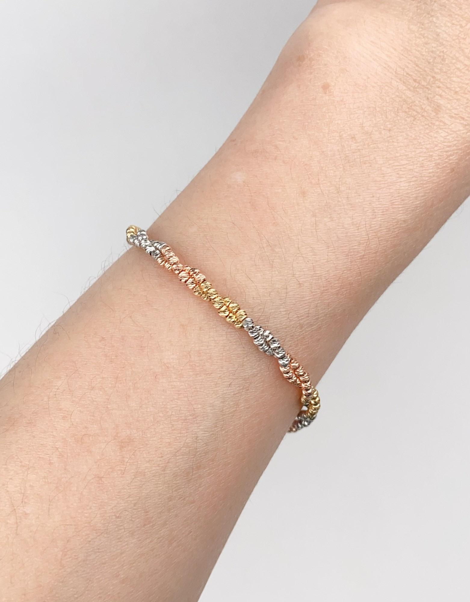 18 Karat Gold Tri-Color Diamantschliff funkelndes Perlenarmband 5g+ R2093 im Angebot 1