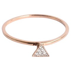 18k Gold Triangle Stacking Ring with White Pave Diamonds Minimalist Ring