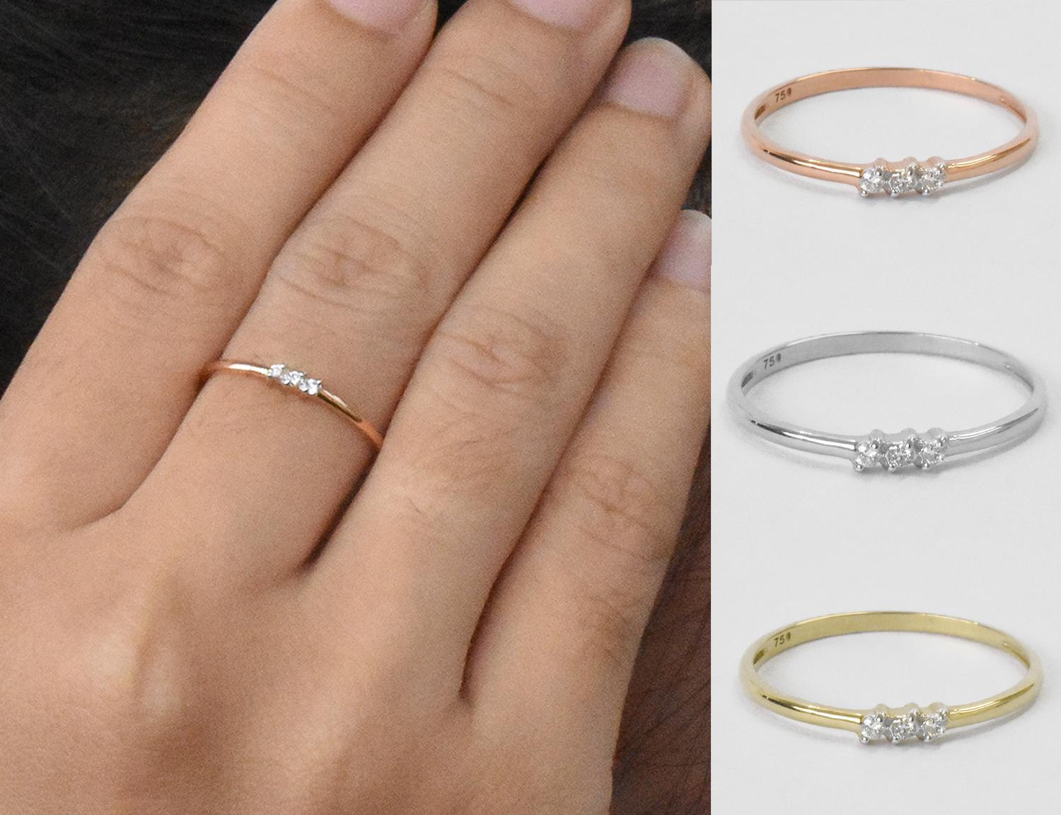 For Sale:  18k Gold Trio Diamond Band Ring Mini Diamond Ring 5