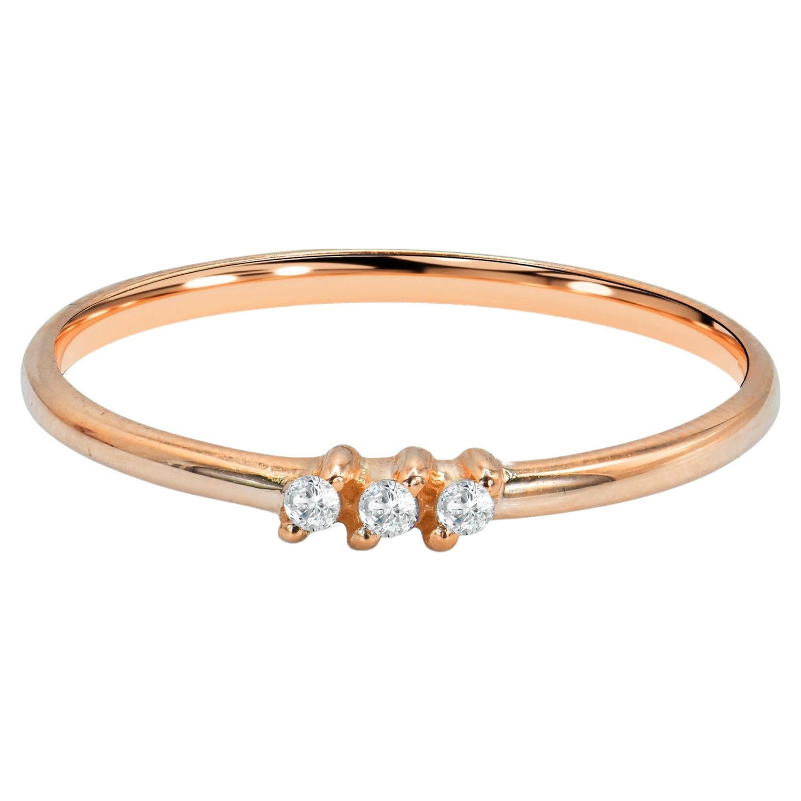 Anello a fascia con tre diamanti in oro 18k Mini anello con diamante
