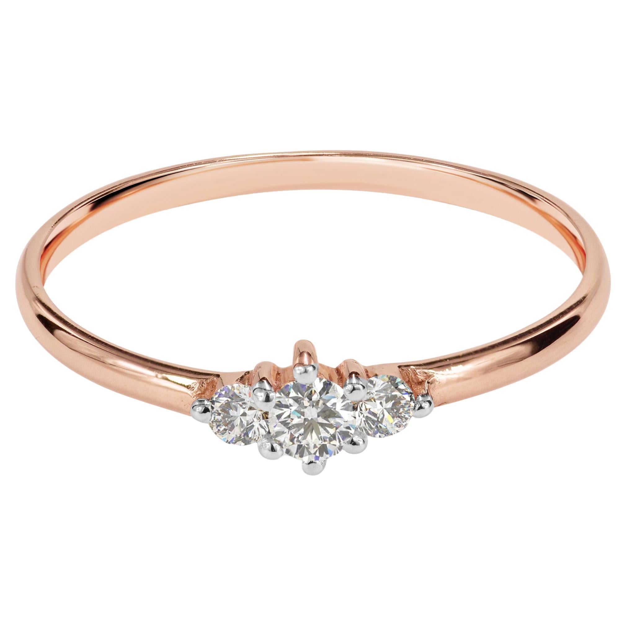 Anello con tre diamanti in oro 18k Anello con diamanti minimalista