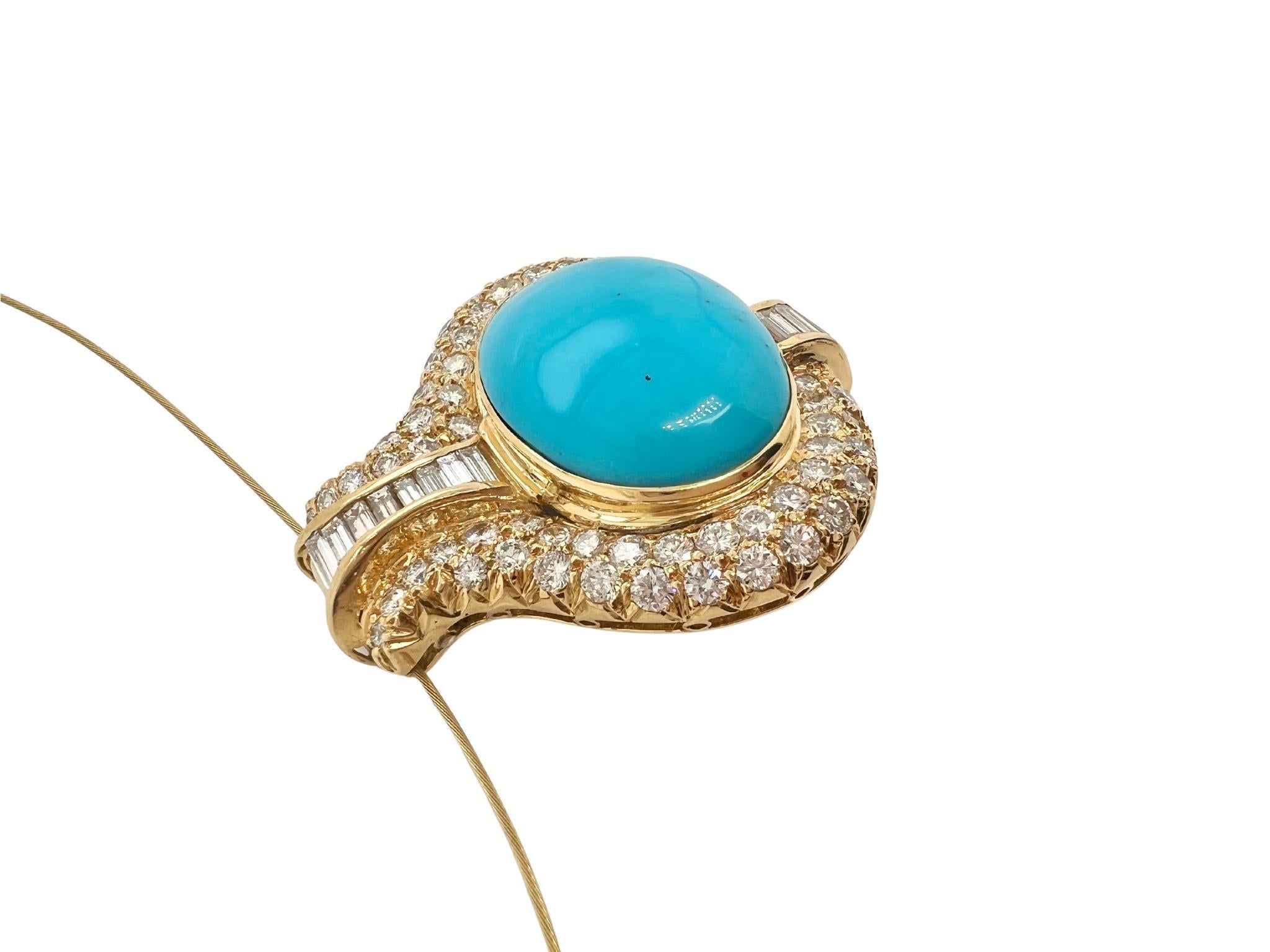 Taglio ovale Collana con turchese e diamanti in oro 18k in vendita