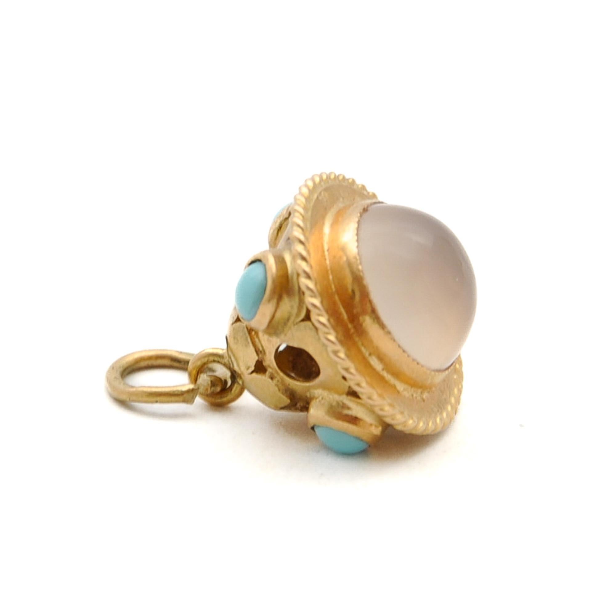 Vintage 18K Gold Turquoise and Moonstone Charm Pendant For Sale 2