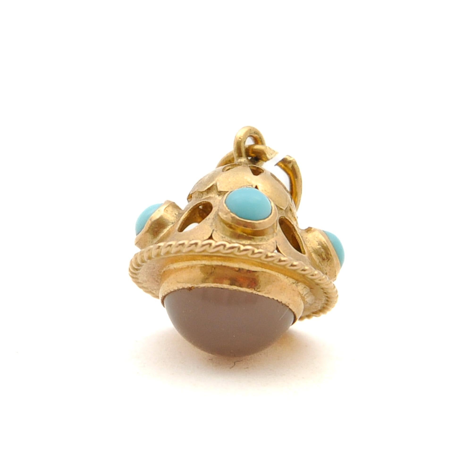 Vintage 18K Gold Turquoise and Moonstone Charm Pendant For Sale 3