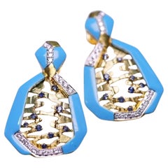 18K Gold Turquoise & Diamond Drop Earrings