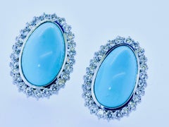 18K Gold, Turquoise & Diamond Earrings, 40ct Turquoise, 5.19ct of fine Diamonds
