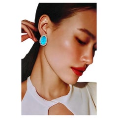 18K Gold, Turquoise & Diamond Earrings, 40ct Turquoise, 5.19ct of fine Diamonds