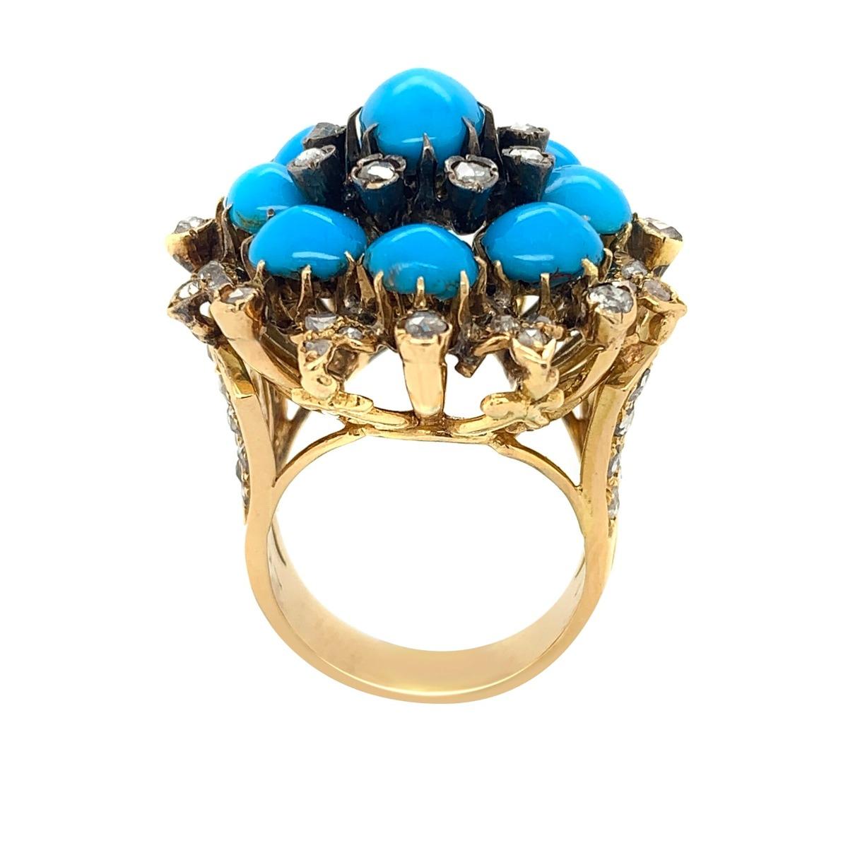 18 Karat Gold Turquoise and Rose Cut Diamond Ring In Excellent Condition In New York, NY