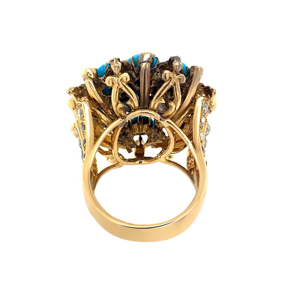 18 Karat Gold Turquoise and Rose Cut Diamond Ring 1
