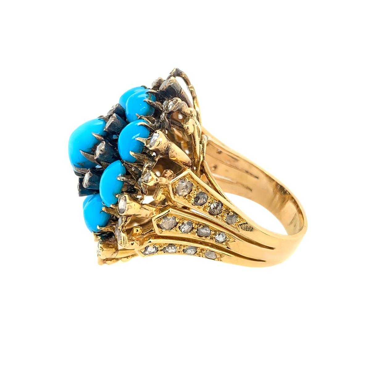 18 Karat Gold Turquoise and Rose Cut Diamond Ring 2