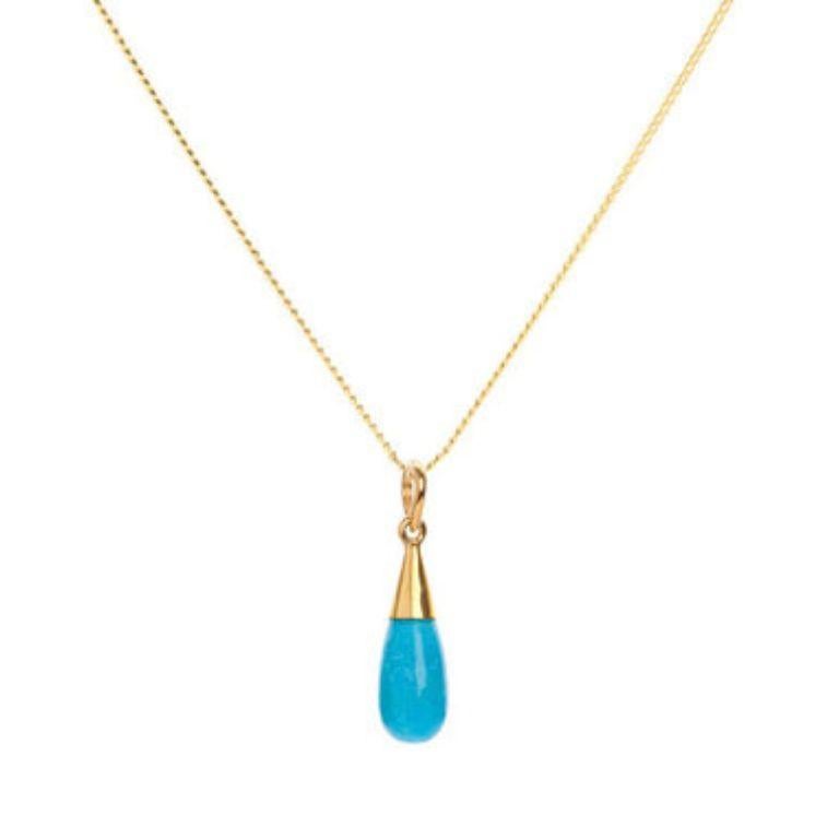 Contemporary 18K Gold Turquoise Throat Chakra Droplet Necklace & Earrings Gift Set For Sale