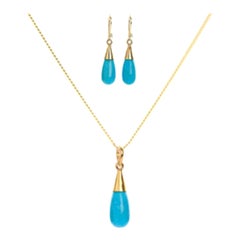 Set regalo di collana e orecchini in oro 18K con gocce di chakra della gola in turchese