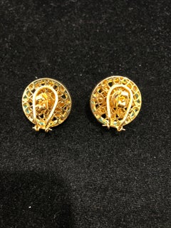 18 Karat Gold Turquoise Uncut White Diamond Stud Earring