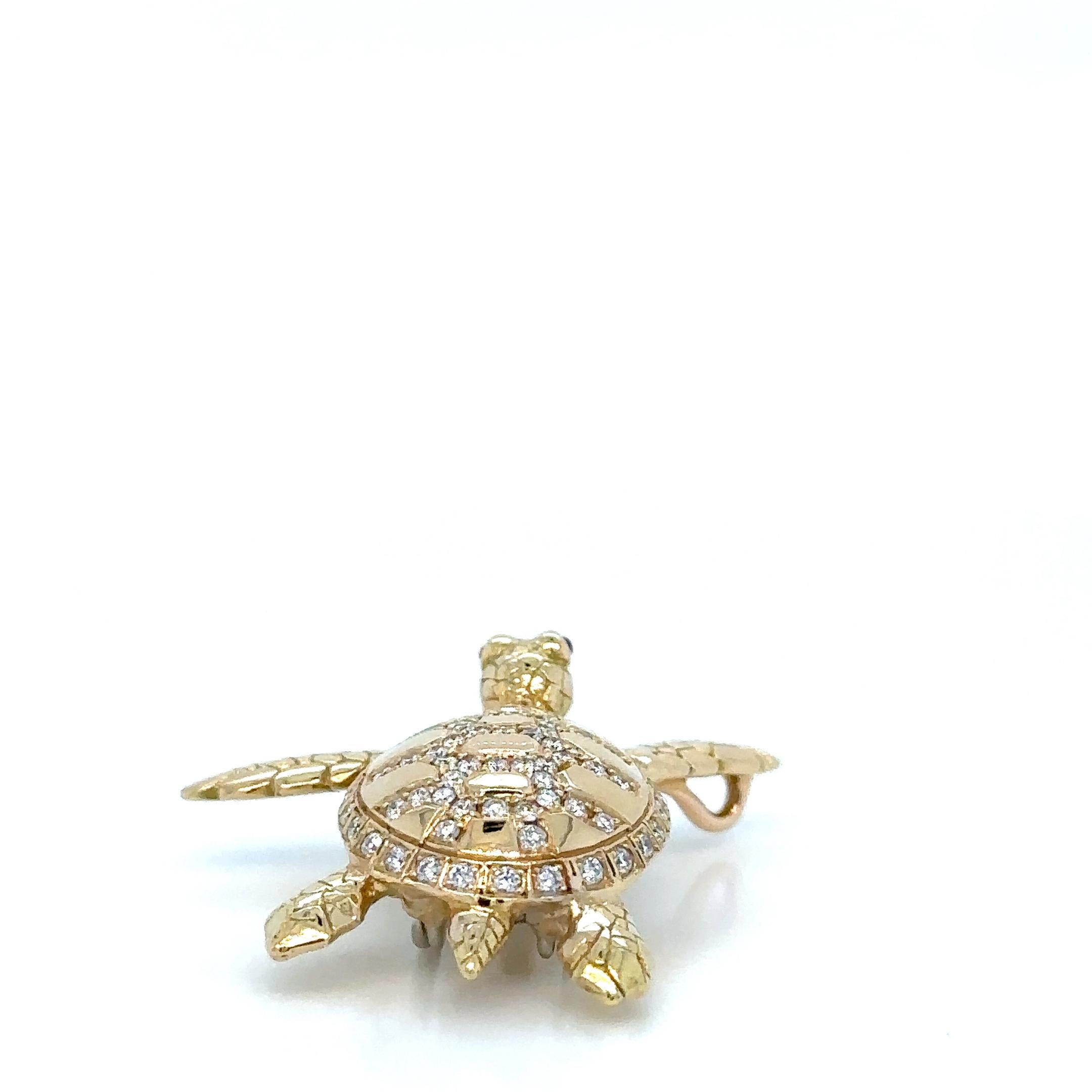 Women's or Men's 18K Gold Turtle Brooch/Pendant with Rubies and Diamonds For Sale